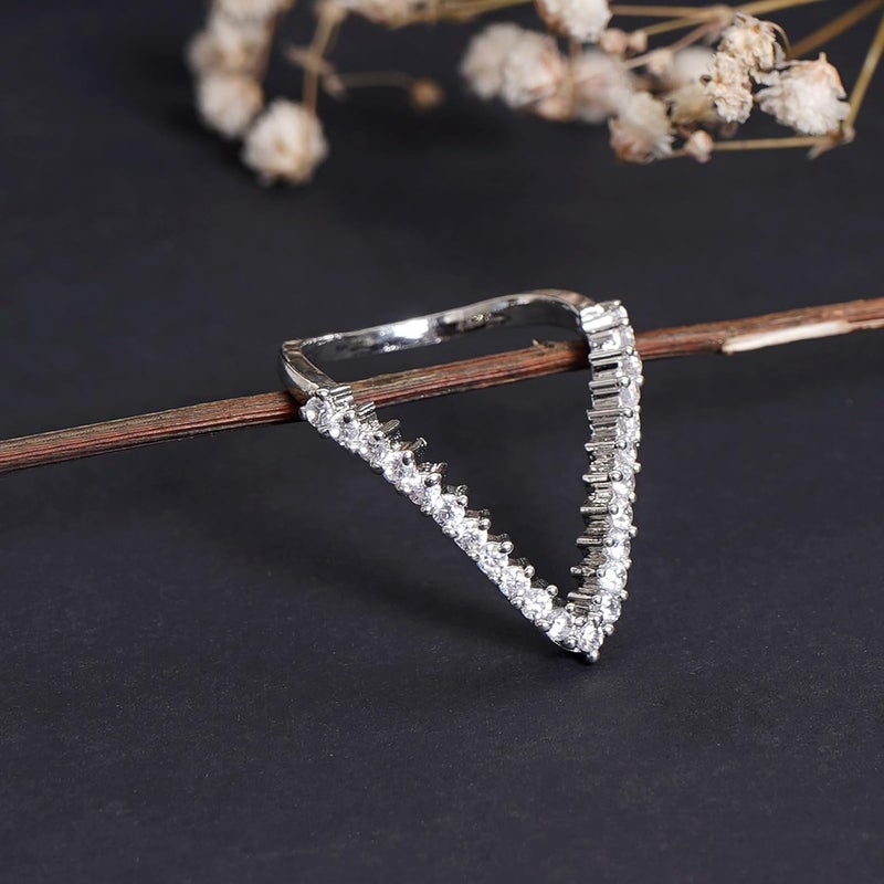 ZEELLO Vanki Rings for Women and Girls | Trending American Diamond V Shape Midi Finger Ring | Stylish Jewellery - Image 3