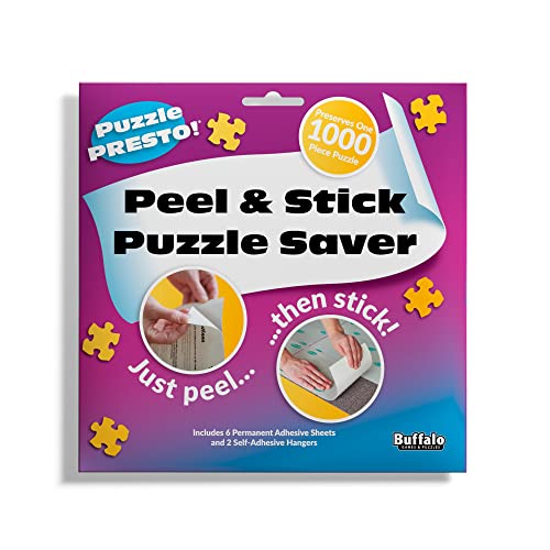 Buffalo Games Puzzle Presto Peel & Stick Saver: The Original and Still the Best Way to Preserve Your Finished Puzzle - 6 Adhesive Sheets and 2 Adhesive Hangers - Image 1
