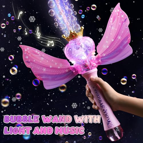 EagleStone Princess Bubble Wand for Kids Girls with LED Lights Music Fairy Bubble Machine Toy with 4 Bubble Solutions Outdoor Bubble Toys for Toddlers Aged 3 4 5 6 7 8 Birthday Gift for Girls - Image 5