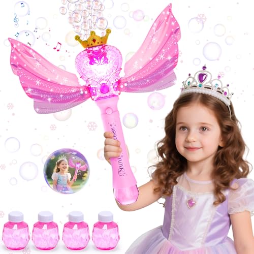 EagleStone Princess Bubble Wand for Kids Girls with LED Lights Music Fairy Bubble Machine Toy with 4 Bubble Solutions Outdoor Bubble Toys for Toddlers Aged 3 4 5 6 7 8 Birthday Gift for Girls - Image 1