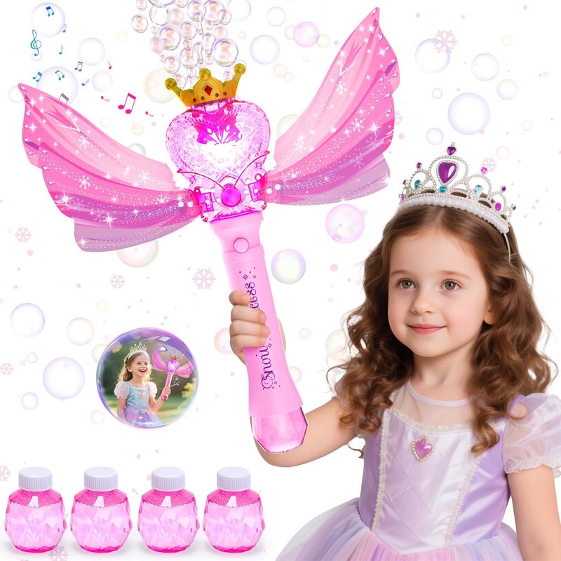 EagleStone Princess Bubble Wand for Kids Girls with LED Lights Music Fairy Bubble Machine Toy with 4 Bubble Solutions Outdoor Bubble Toys for Toddlers Aged 3 4 5 6 7 8 Birthday Gift for Girls - Image 3