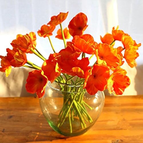 LebriTamFa 10 PCS High Quaulity Fresh Artificial Mini Real Touch PU/Latex Corn Poppies Decorative Silk Fake Artificial Poppy Flowers for Wedding Holiday Bridal Bouquet Home Party Decor (Orange) - Image 1