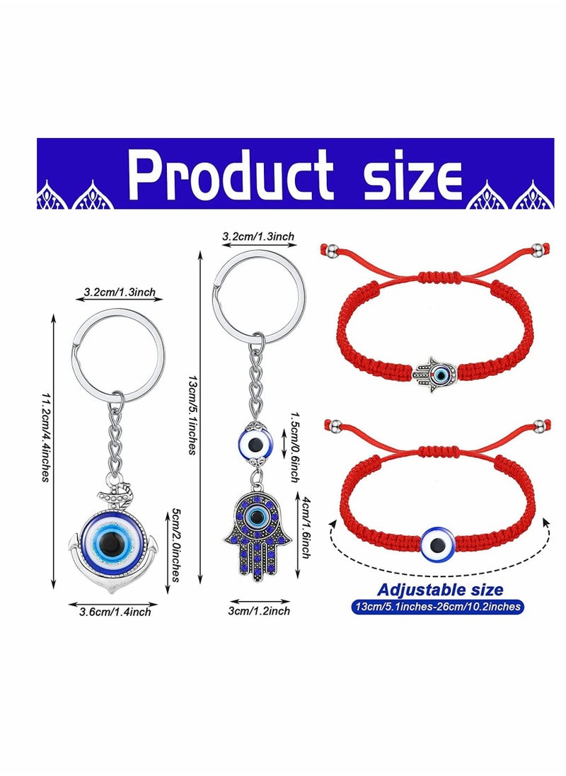 4 Pieces Evil Eye Hand Kabbalah Bracelets, Turkish Blue Evil Eye Keychain Hanging Amulet Decor for Protection Luck