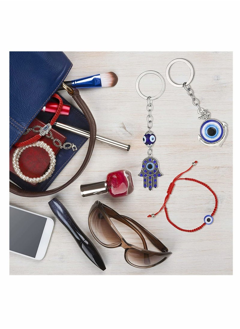 4 Pieces Evil Eye Hand Kabbalah Bracelets, Turkish Blue Evil Eye Keychain Hanging Amulet Decor for Protection Luck