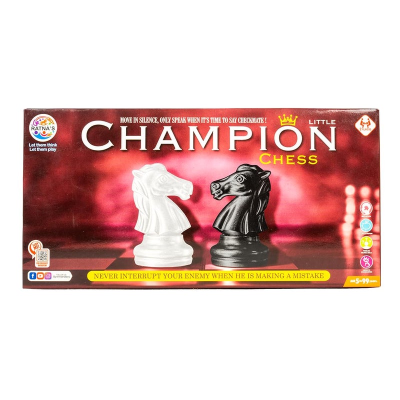 RATNA'S لعبة الشطرنج بطل صغير، لعبة استراتيجية للاعبين 2، قطع سوداء وبيضاء، ألعاب عائلية للبالغين والأطفال - Image 5