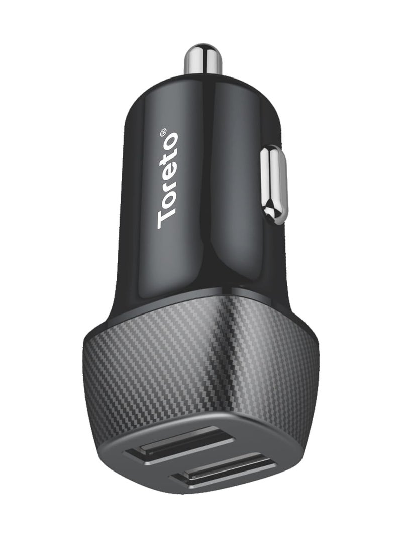 Toreto TOR-427 TOR-Plush Pro Dual USB Port Car Charger with Fast Charge 3.4A + Micro USB Cable (Black) - Image 1