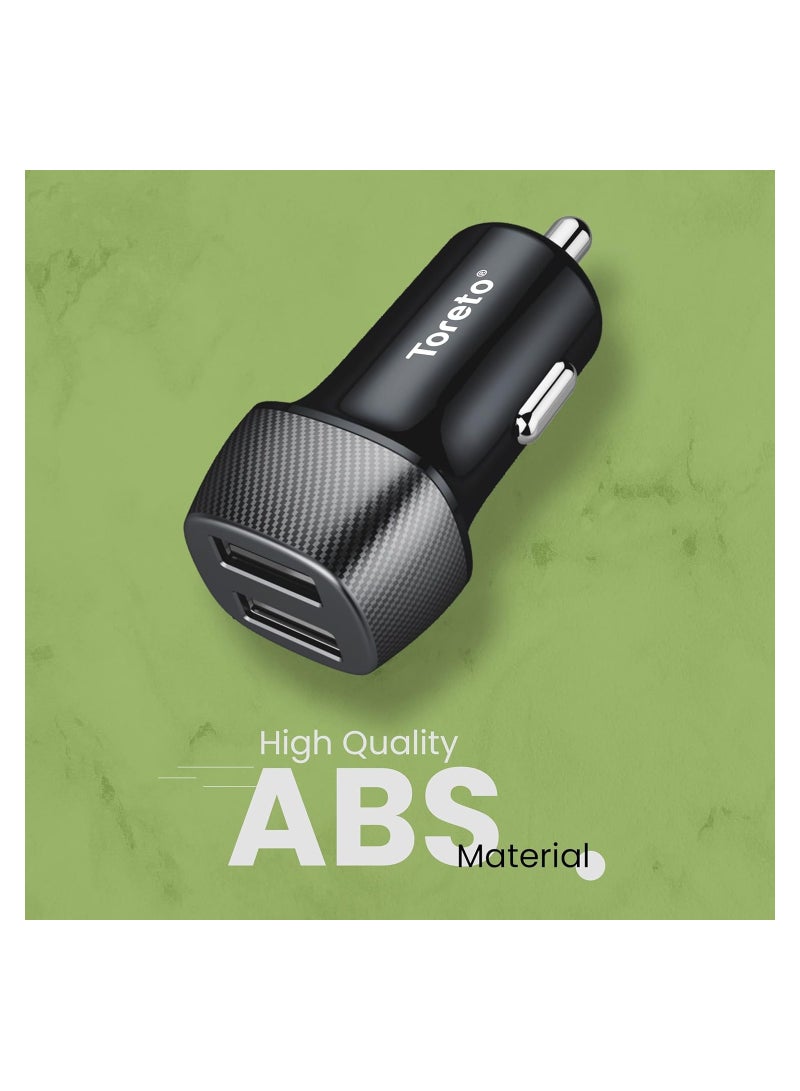 Toreto TOR-427 TOR-Plush Pro Dual USB Port Car Charger with Fast Charge 3.4A + Micro USB Cable (Black) - Image 2