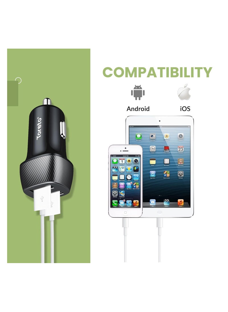 Toreto TOR-427 TOR-Plush Pro Dual USB Port Car Charger with Fast Charge 3.4A + Micro USB Cable (Black) - Image 5