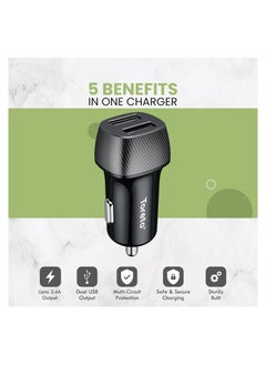 Toreto TOR-427 TOR-Plush Pro Dual USB Port Car Charger with Fast Charge 3.4A + Micro USB Cable (Black)  - Image 3