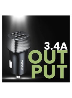Toreto TOR-427 TOR-Plush Pro Dual USB Port Car Charger with Fast Charge 3.4A + Micro USB Cable (Black)  - Image 4