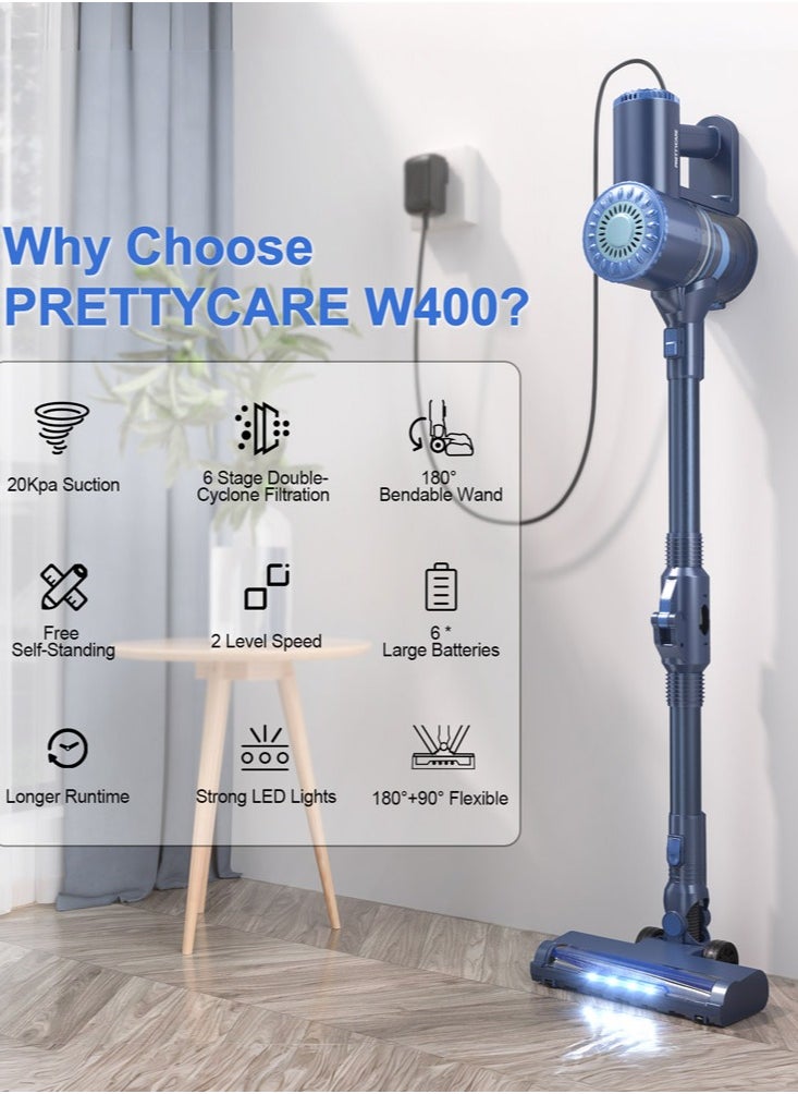 PrettyCare - 6 in 1 Cordless Vacuum Cleaner, Upright Stick Vacuum Self-Standing with 160W/20000Pa Powerful Suction, 180° Bendable Wand Rechargeable Cordless Handheld Vacuum for Hard Floor Pet Hair - Image 1