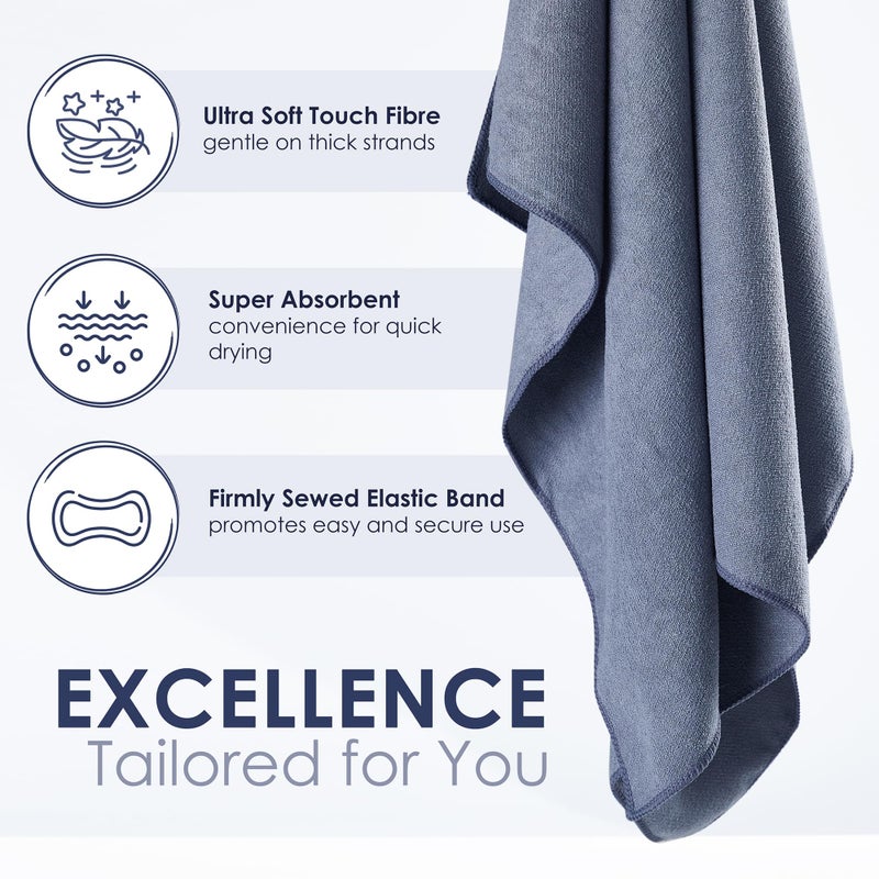SimpleField Large Microfiber Hair Towel Wrap for Women (27x40 Inches). Anti Frizz Rectangle Fast Drying Towel with Elastic Band for Long, Curly, and Thick Hair. Includes Reusable Carry Bag (Grey) - Image 3