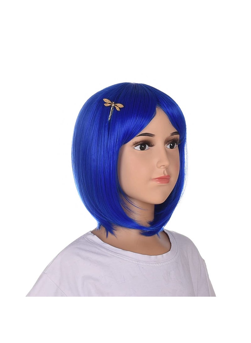 Coraline Coraline Short Blue Wig Wigs Short Straight Side Bang Women Bob Realistic Fun Party Wig S 