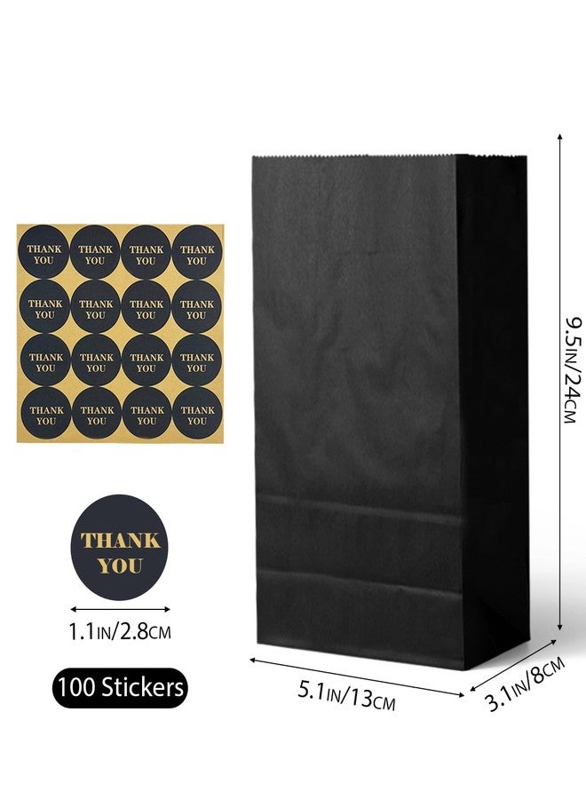 Bakepacker 100 Pcs Black Treat Paper Bags with 100 Stickers 5.1"x3.1"x9.4" Kraft Small Party Gift Bag Snack Bag without Handle - Image 5
