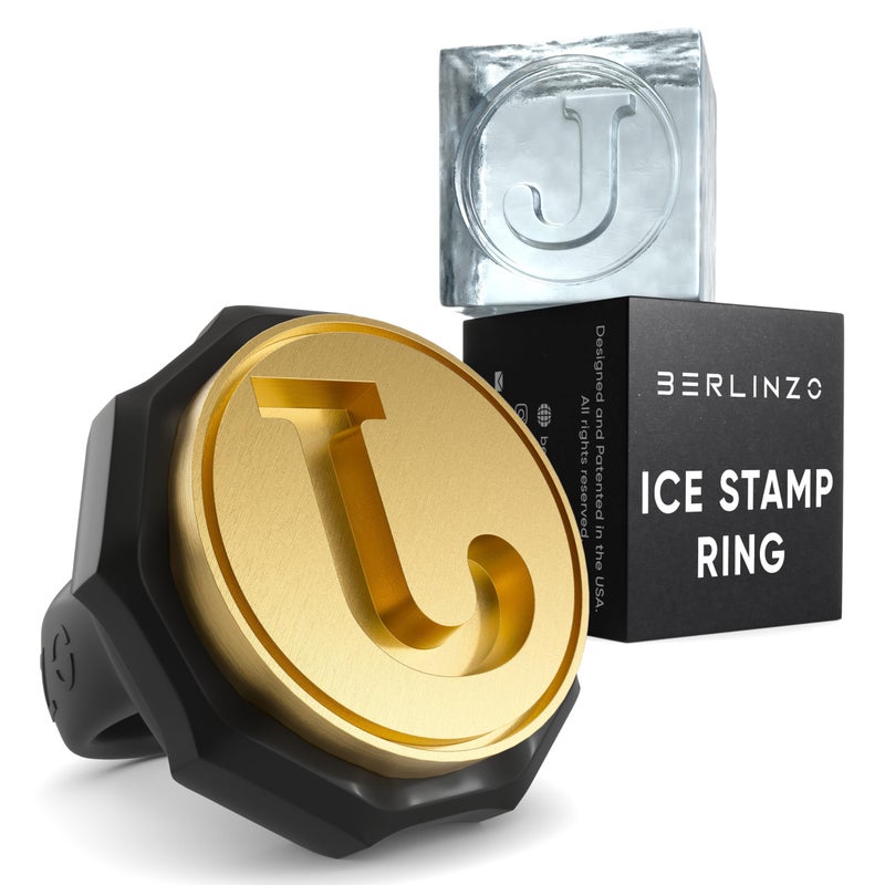 Berlinzo Ice Stamp Ring for Cube  Sphere  Custom Ice Cubes for Whiskey Mojito Cocktails  J Letter Shaped Brass Ice Stamp j 3mm Depth  Black
