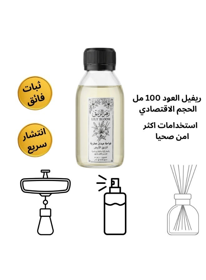 عطر الزنبق مركز 100 مل زجاجه لاعاده الملئ (Refill) لكل الفواحات - رائحة تدوم للمنزل والسيارة - امن صحيا - Image 2