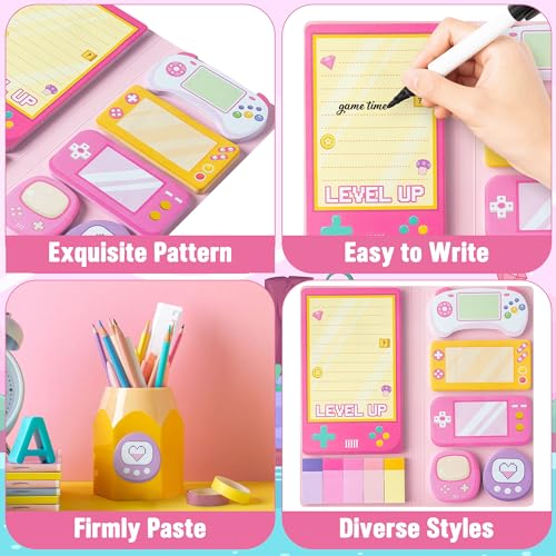 B1ykin Cute Sticky Notes Set - Level Up Video Game Shaped Self-Stick Notes Pad, 550 Sheets Writing Memo Pages Sticky Notepad for Teacher Appreciation Gifts, School Office Supplies (Pink Video Game) - Image 3