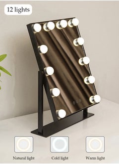 DUNISO Makeup mirror with LED lights, Hollywood makeup mirror, equipped with 12 adjustable light bulbs and intelligent touch three color lighting mode, capable of 360 ° rotation  - Image 3