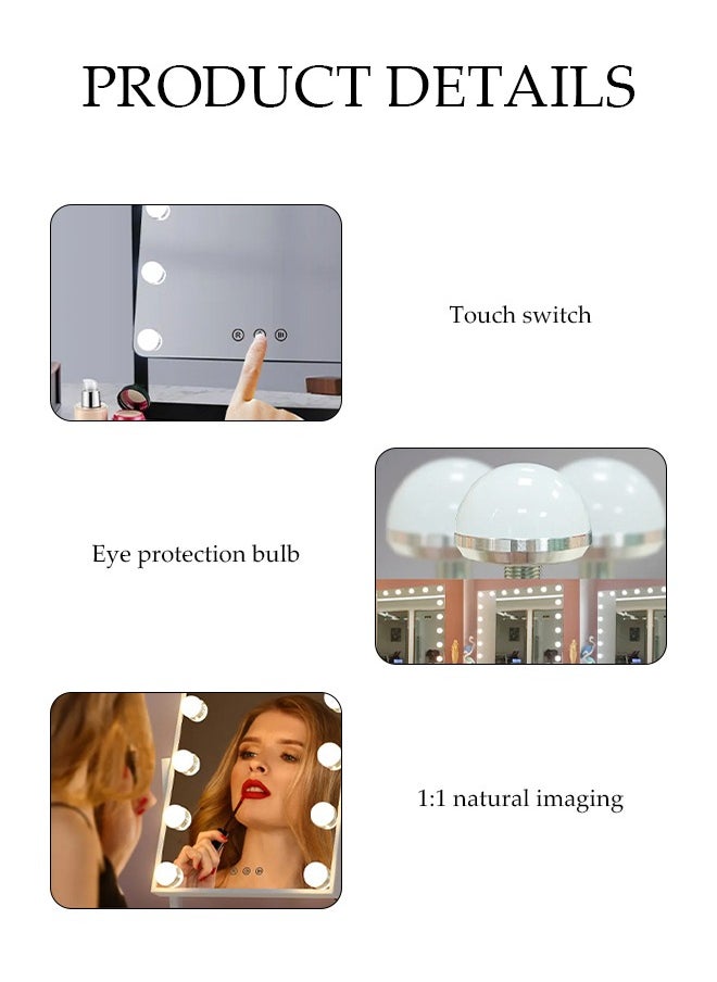 DUNISO - Makeup mirror with LED lights, Hollywood makeup mirror, equipped with 12 adjustable light bulbs and intelligent touch three color lighting mode, capable of 360 ° rotation - Image 1