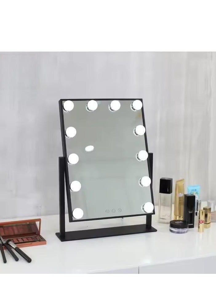 DUNISO - Makeup mirror with LED lights, Hollywood makeup mirror, equipped with 12 adjustable light bulbs and intelligent touch three color lighting mode, capable of 360 ° rotation - Image 1