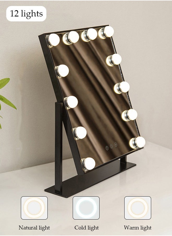 DUNISO - Makeup mirror with LED lights, Hollywood makeup mirror, equipped with 12 adjustable light bulbs and intelligent touch three color lighting mode, capable of 360 ° rotation - Image 1