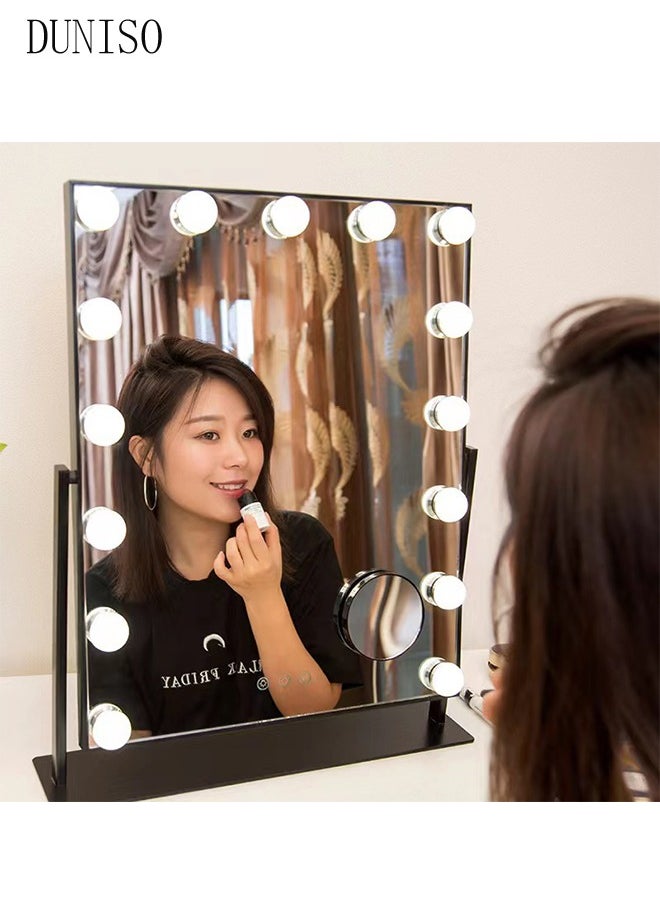 DUNISO - Makeup mirror with LED lights, Hollywood makeup mirror, equipped with 12 adjustable light bulbs and intelligent touch three color lighting mode, capable of 360 ° rotation - Image 1
