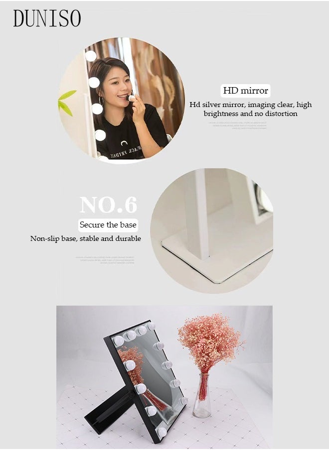 DUNISO - Makeup mirror with LED lights, Hollywood makeup mirror, equipped with 12 adjustable light bulbs and intelligent touch three color lighting mode, capable of 360 ° rotation - Image 1