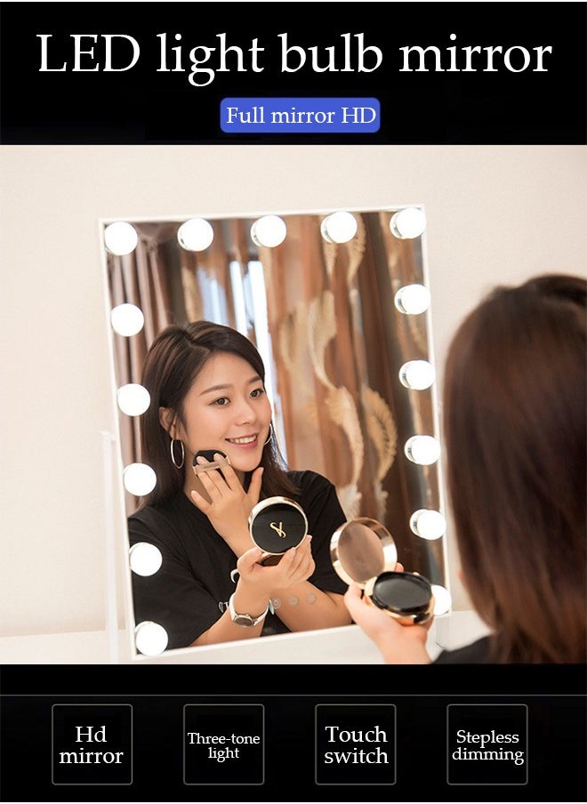DUNISO - Makeup mirror with LED lights, Hollywood makeup mirror, equipped with 12 adjustable light bulbs and intelligent touch three color lighting mode, capable of 360 ° rotation - Image 1