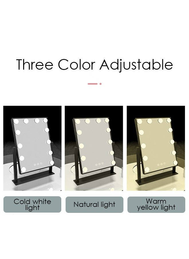 DUNISO - Makeup mirror with LED lights, Hollywood makeup mirror, equipped with 12 adjustable light bulbs and intelligent touch three color lighting mode, capable of 360 ° rotation - Image 1
