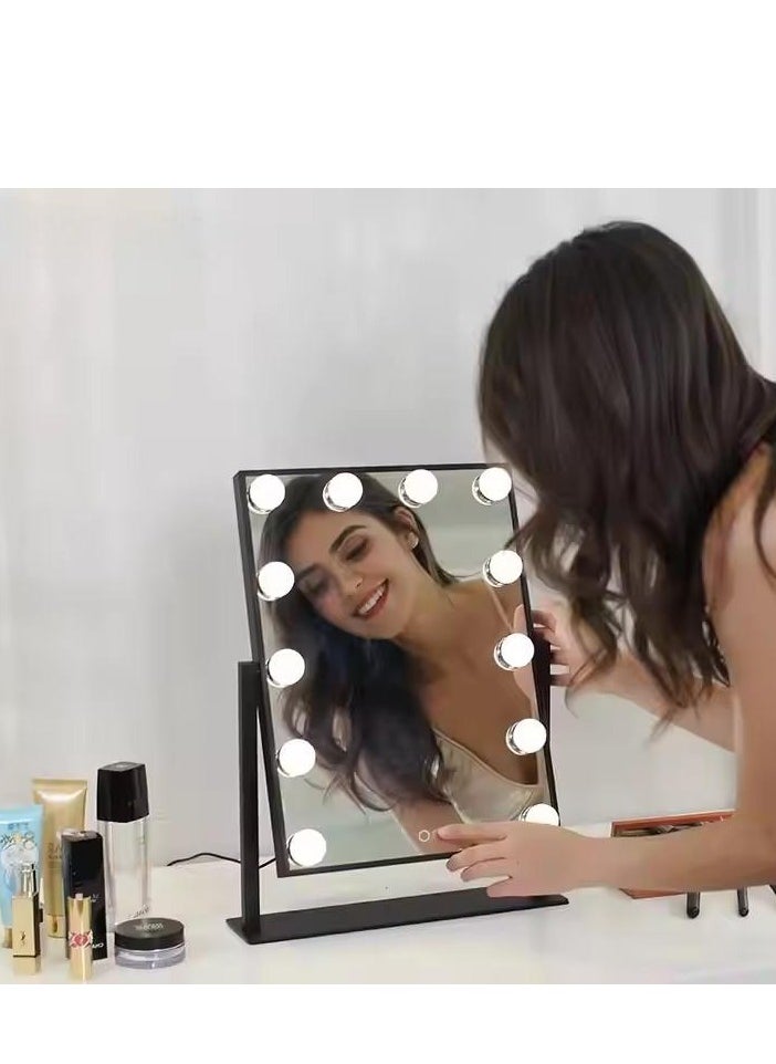 DUNISO - Makeup mirror with LED lights, Hollywood makeup mirror, equipped with 12 adjustable light bulbs and intelligent touch three color lighting mode, capable of 360 ° rotation - Image 1