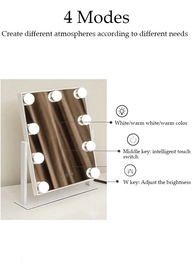 Smart Touch Control Electric Tabletop Makeup Mirror，Hollywood makeup mirror，Vanity Mirror with 12 Dimmable Bulbs LED Lights, Three Color Lighting Modes, 360°Rotation