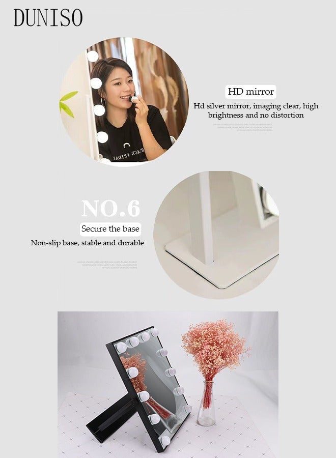 Smart Touch Control Electric Tabletop Makeup Mirror，Hollywood makeup mirror，Vanity Mirror with 12 Dimmable Bulbs LED Lights, Three Color Lighting Modes, 360°Rotation
