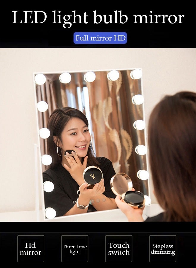 Smart Touch Control Electric Tabletop Makeup Mirror，Hollywood makeup mirror，Vanity Mirror with 12 Dimmable Bulbs LED Lights, Three Color Lighting Modes, 360°Rotation