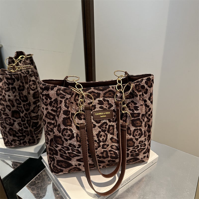 Vintage Leopard Print Tote Bag for Women - Image 1