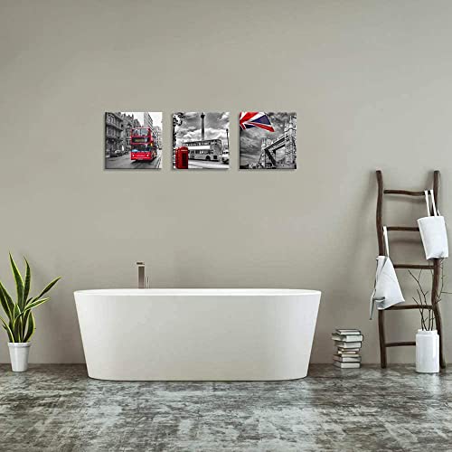 NAN Wind 3 Pcs Modern Giclee Canvas Prints Red Bus on London Street Black and White London Wall Art Union Jack Wall Decor Paintings on Canvas Stretched and Framed Ready to Hang for Home Decor - Image 5