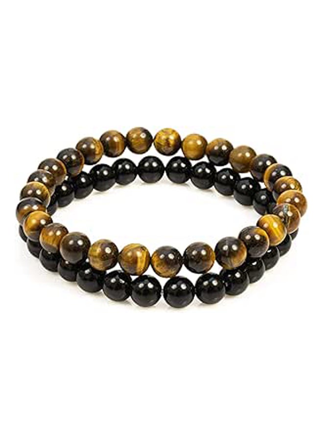 Divine Magic Stretch Bracelets Black Onyx Beads 8mm Stone  and Tiger Eye Chakra Healing Crystal for Protection Gemstone Bracelet Set of 2 Black and Brown - Image 1