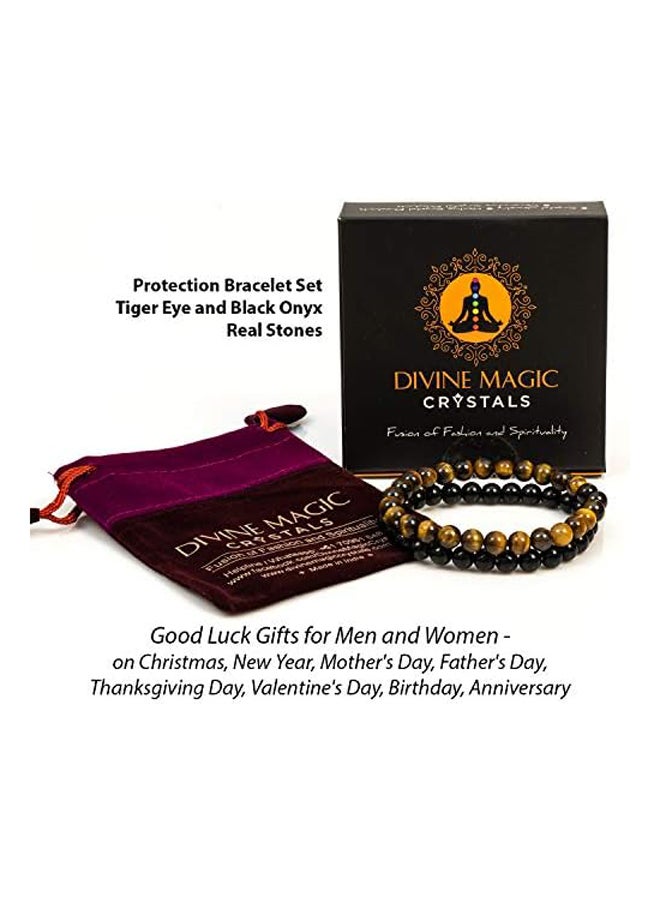 Divine Magic Stretch Bracelets Black Onyx Beads 8mm Stone  and Tiger Eye Chakra Healing Crystal for Protection Gemstone Bracelet Set of 2 Black and Brown - Image 3