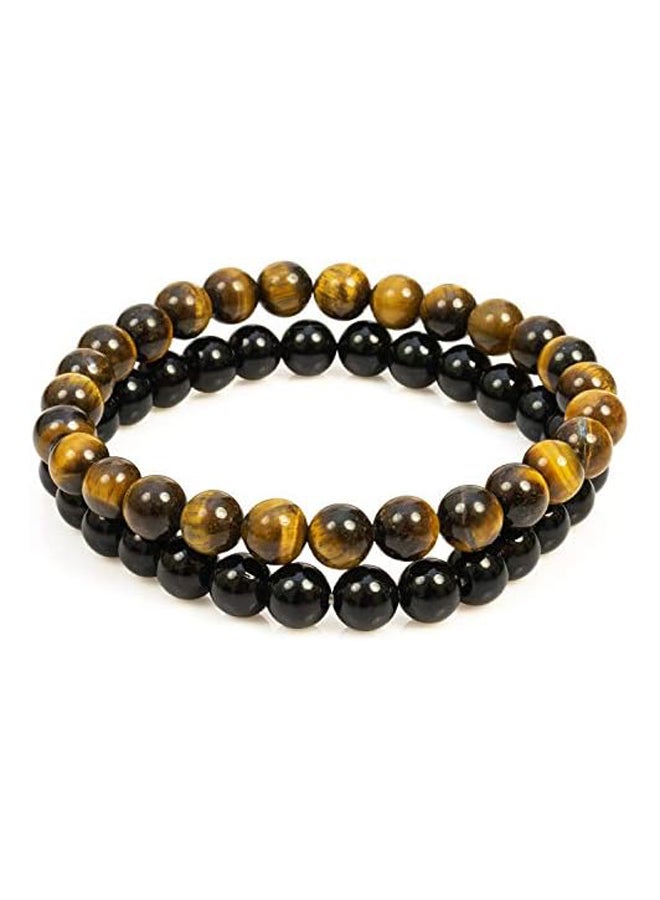Divine Magic Stretch Bracelets Black Onyx Beads 8mm Stone  and Tiger Eye Chakra Healing Crystal for Protection Gemstone Bracelet Set of 2 Black and Brown - Image 2