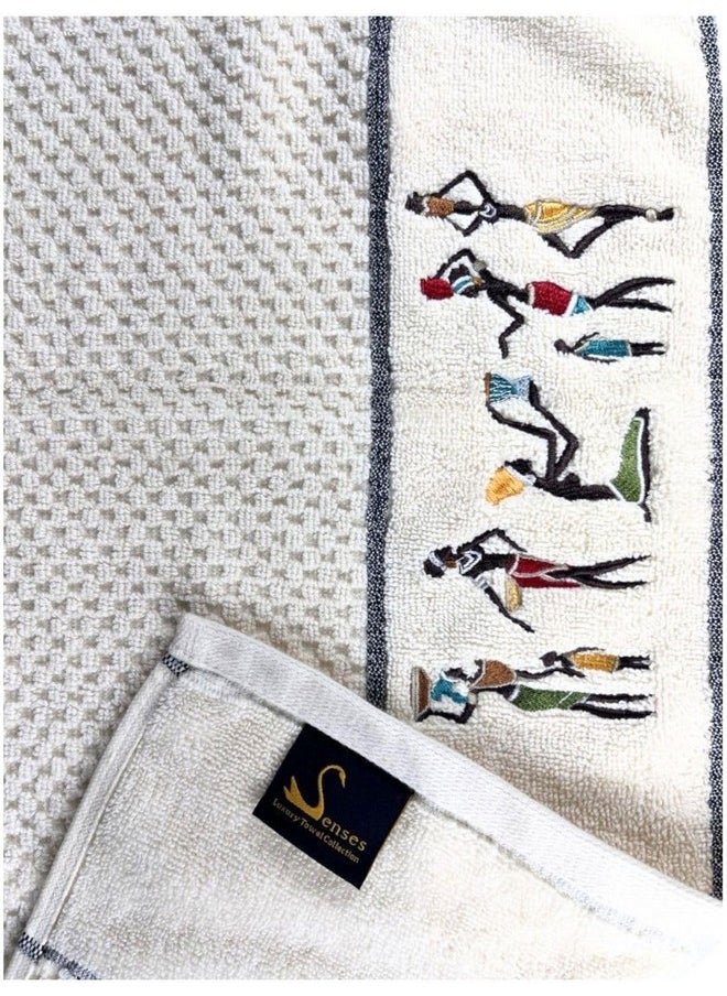 SENSES - SENSES by Riba All Cotton 550 GSM Embroidered Towel Set for Bath | Quick Drying, Highly Absorbant, Great for Gifting - Pack of 4-2pcs Bath + 2pcs Hand Towels, Ivory (Style 9) - Image 1