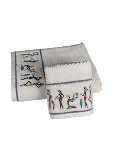 SENSES SENSES by Riba All Cotton 550 GSM Embroidered Towel Set for Bath | Quick Drying, Highly Absorbant, Great for Gifting - Pack of 4-2pcs Bath + 2pcs Hand Towels, Ivory (Style 9)  - Image 3