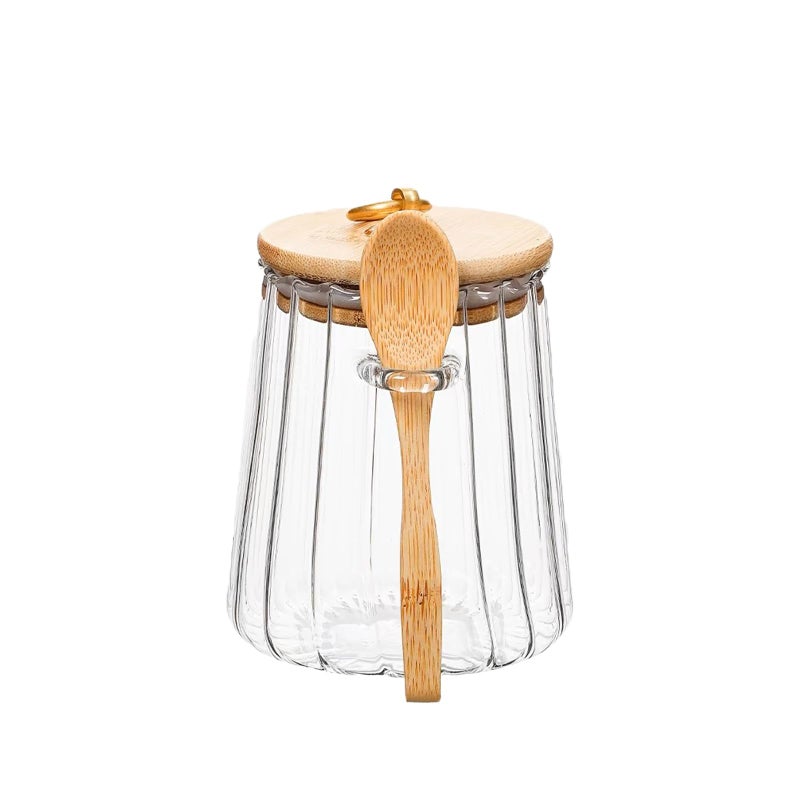 CNWSGEM Sugar Bowls Sugar Container 25.36 FL OZ Glass Coffee Canister Airtight Food Storage Jar with Lid and Spoon Candy Jar Coffee Bar Accessories Storage Beans Powder (Conical) - Image 1