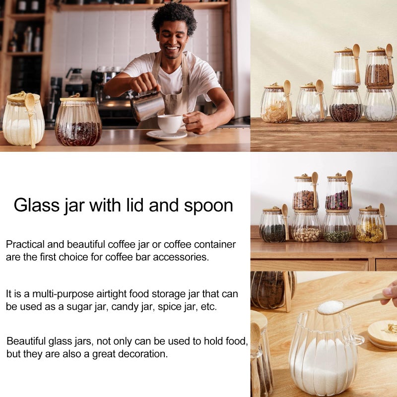 CNWSGEM Sugar Bowls Sugar Container 25.36 FL OZ Glass Coffee Canister Airtight Food Storage Jar with Lid and Spoon Candy Jar Coffee Bar Accessories Storage Beans Powder (Conical) - Image 3