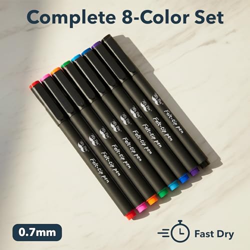 Mr. Pen- Felt Tip Pens, Assorted Colors, 8 Pack, 0.7mm, Fine Felt Tip Pens Fine Point, Journaling, Note Taking, Fast Dry, Writing - Image 2