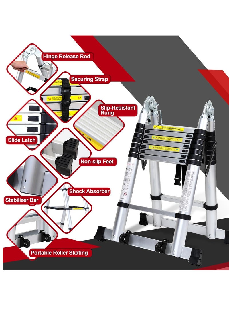 Aluminum folding telescopic ladder, 3.8m extendable ladder, non-slip aluminum ladder, stair ladder, multifunction ladder, extendable telescopic ladder with 150kg load capacity. - Image 4