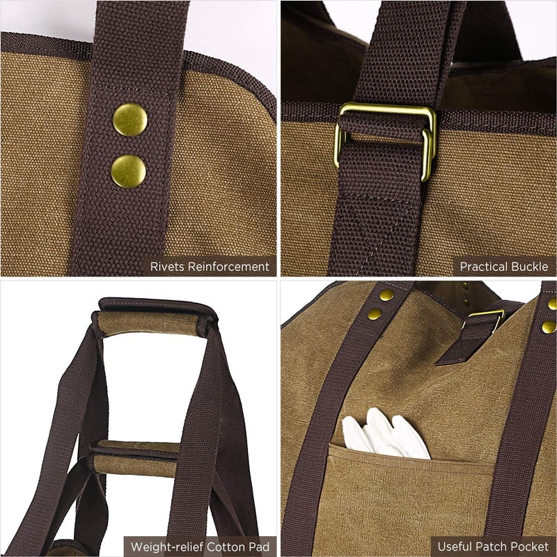 BONTHEE Firewood Carrier Bag Waxed Canvas Waterproof Extra Large Log Carrier Holder Freestanding Tote Bag for Firewood - Image 4