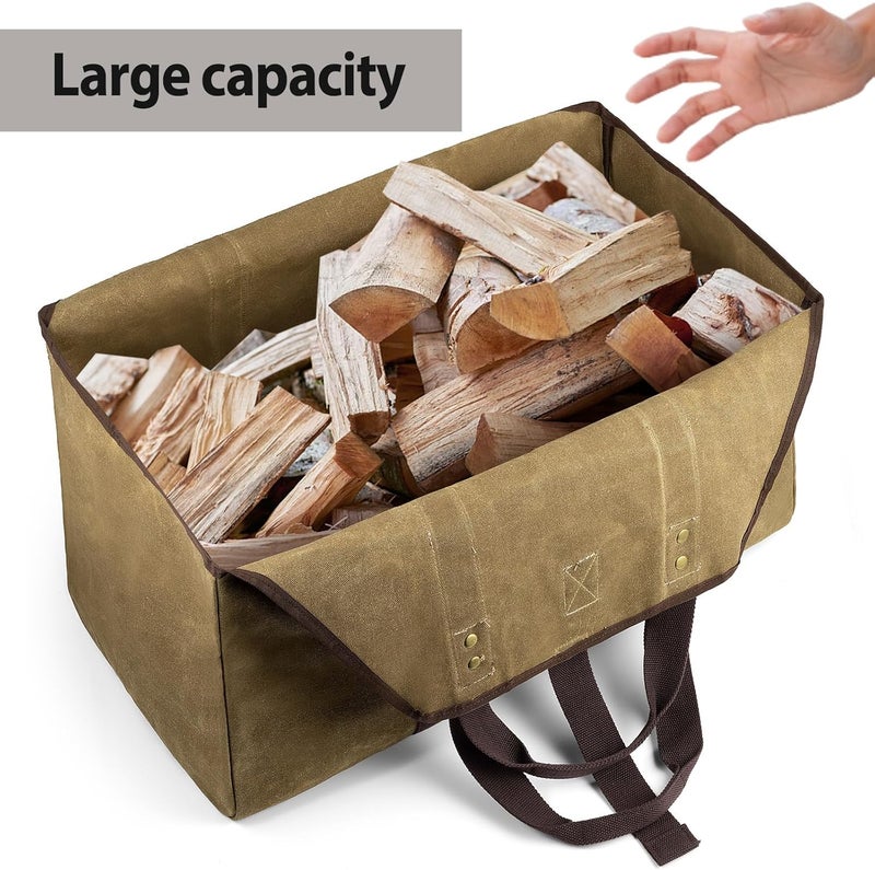 BONTHEE Firewood Carrier Bag Waxed Canvas Waterproof Extra Large Log Carrier Holder Freestanding Tote Bag for Firewood - Image 3