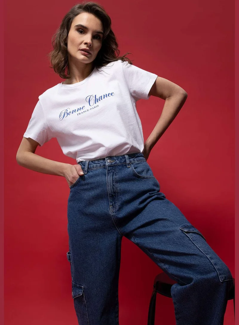 DeFacto Woman Crew Neck Knitted Short Sleeve T-Shirt