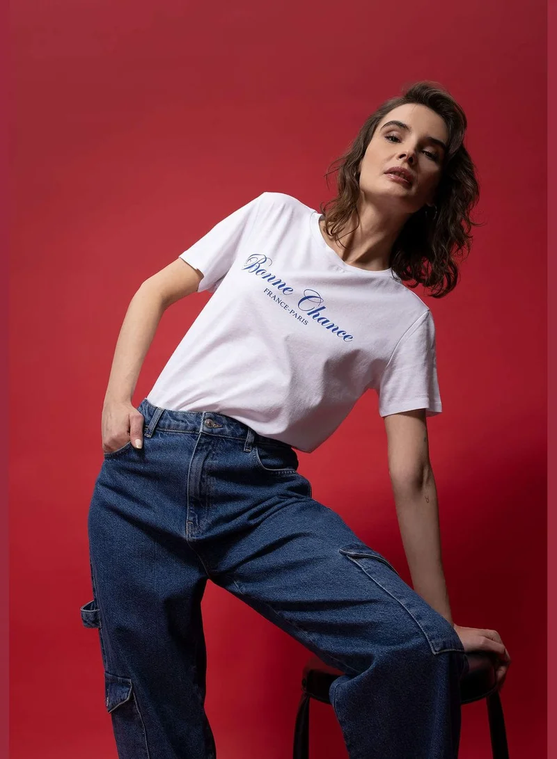 DeFacto Woman Crew Neck Knitted Short Sleeve T-Shirt