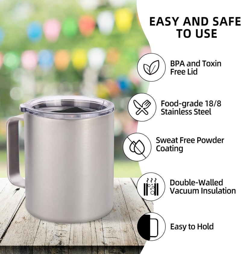 Volhoply 420ml Coffee Thermal Mug, Double Wall Vacuum Insulated Stainless Steel Mug with Handle, Food Grade 18/8 Stainless Steel, Keeps Drinks Hot and Cold for Camping, Office (Multicolor, Set of 2) - Image 4