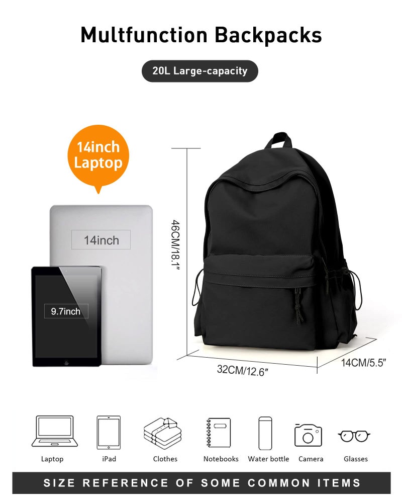 BJLFS Black School Backpack for Girls Women, Waterproof High School Book Bag Cute Backpack for Men Teens Boys, Small Lightweight Simple Basic Middle School Back Pack Daypack Mochilas Escolares para - Image 5